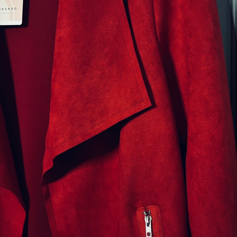 Microsuede Open Front Jacket New M Red Kirundo - Picture 3 of 13